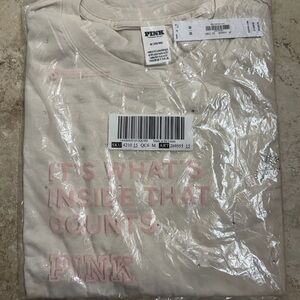 NWT BLING BLING ✨ PINK Victoria's Secret Cream Tee with Pink Text